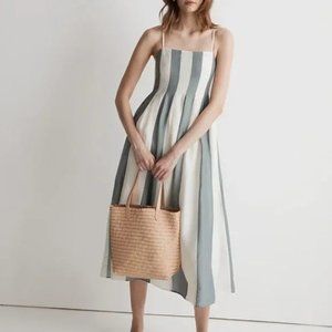 Madewell Pleated Midi Dress Stripe Overcast Size 4